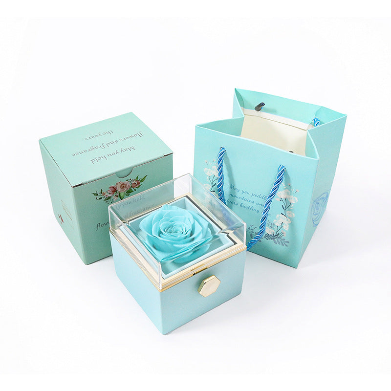 Kreative, drehbare Geschenkbox mit konservierter Rose (mit Logo)