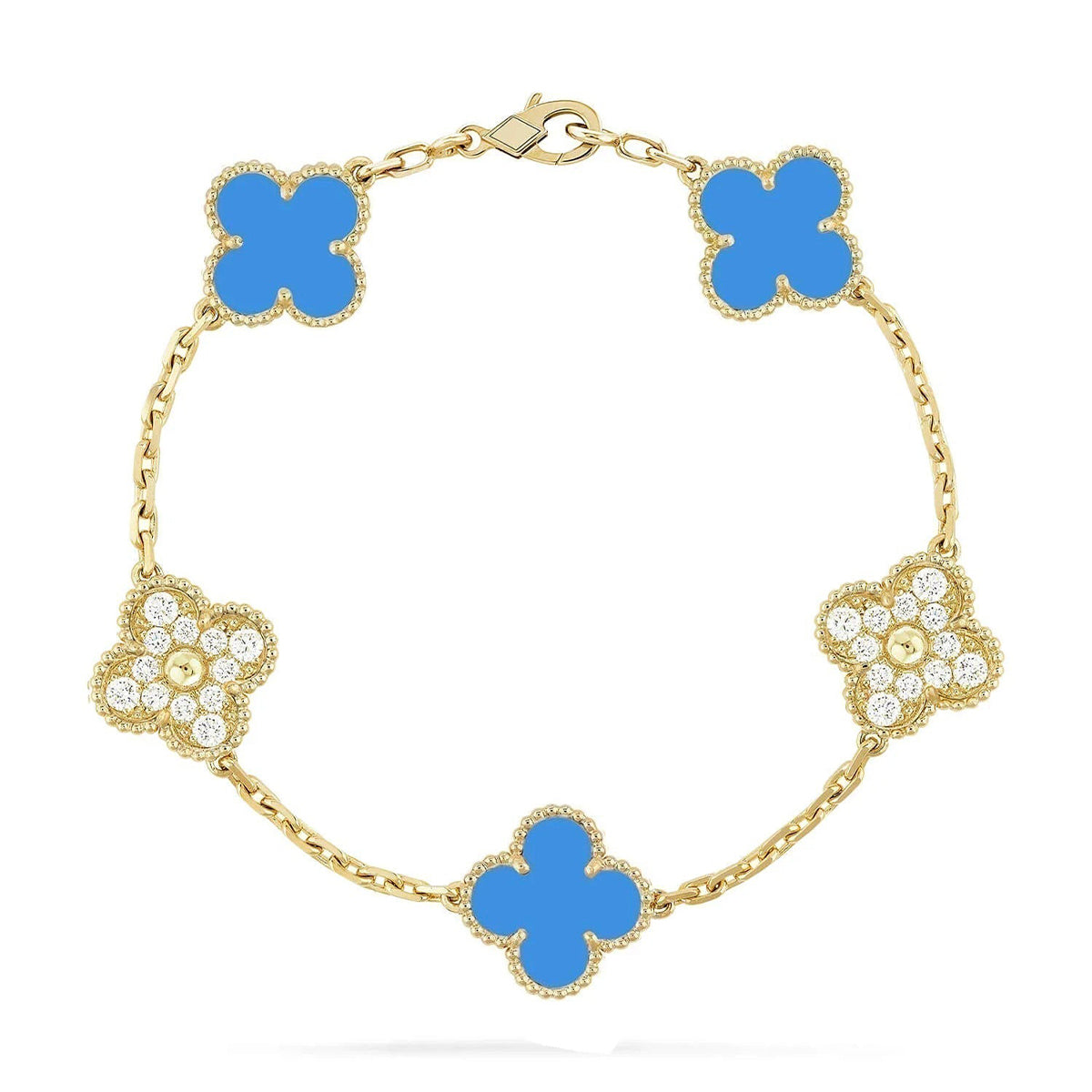 [Raffine] CLOVER 5 MOTIV BLAUER ACHAT ARMBAND KOLLEKTION