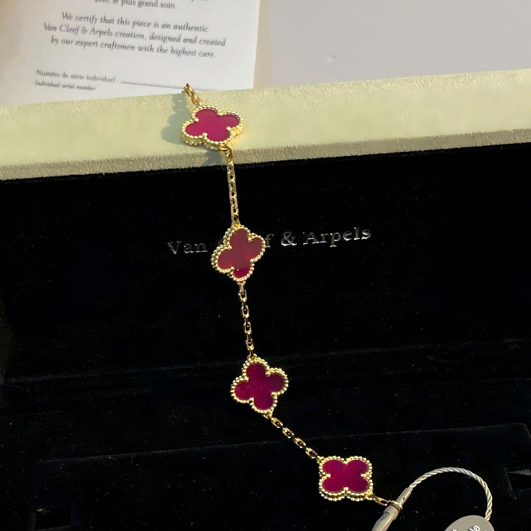 [Raffine]NEW CLOVER 5 MOTIFS PINK ENAMEL BRACELET