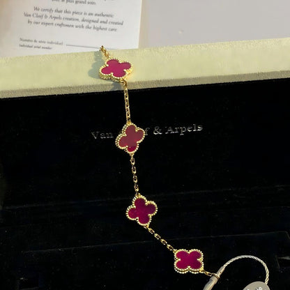 [Raffine]NEW CLOVER 5 MOTIFS PINK ENAMEL BRACELET