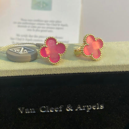 [Raffine]NEW CLOVER 15MM PINK ENAMEL STUD EARRINGS