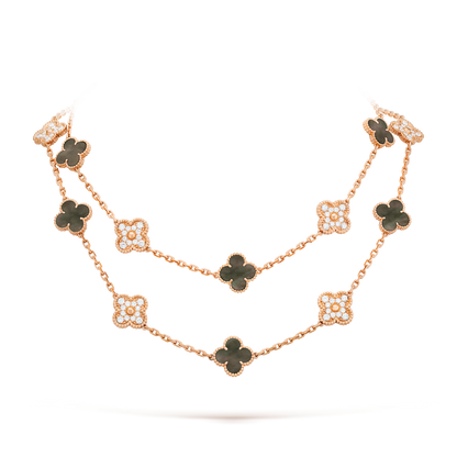 [Raffine] COLLAR DE DIAMANTES CON TRAPEZOIDAL OSCURO CON 20 MOTIVOS DE TRÉBOL