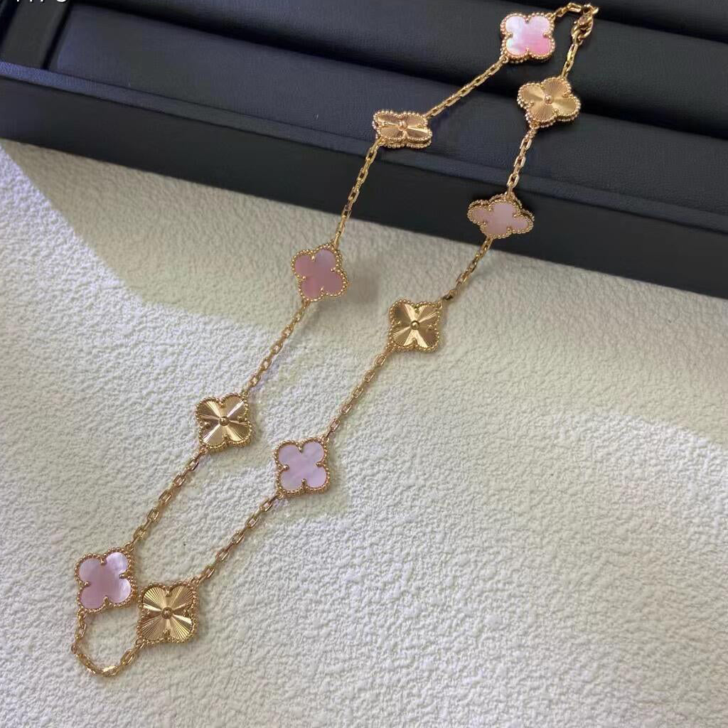 [Raffine]CLOVER 10 MOTIFS  LASER PINK MOP NECKLACE