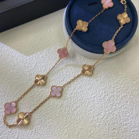[Raffine]CLOVER 10 MOTIFS  LASER PINK MOP NECKLACE