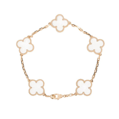[Raffine]CLOVER 5 MOTIF ROCK CRYSTAL PINK GOLD BRACELET