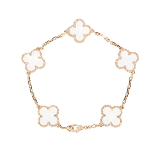 [Raffine]CLOVER 5 MOTIF ROCK CRYSTAL PINK GOLD BRACELET