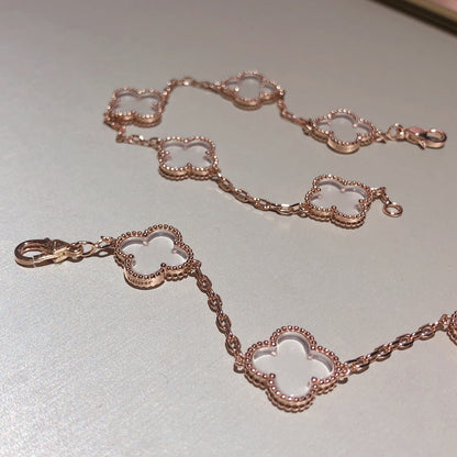 [Raffine]CLOVER 5 MOTIF ROCK CRYSTAL PINK GOLD BRACELET
