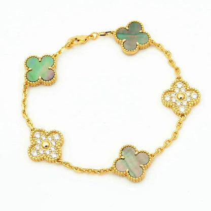 [Raffine] CLOVER 5 MOTIF GRAY MOP BRACELET COLLECTION