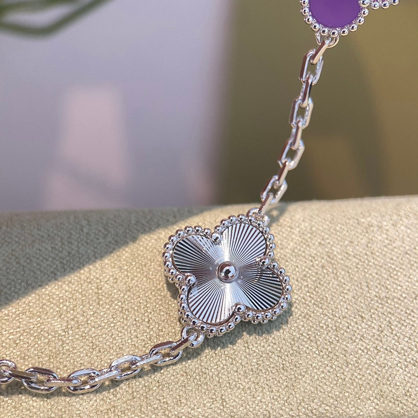 [Raffine]CLOVER  5 MOTIFS  PURPLE VIOLET BRACELET SILVER