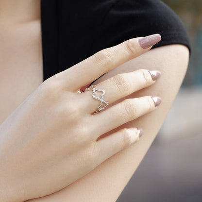 [Raffine]Hollow Design Four-Leaf Clover Flower Shape Ring