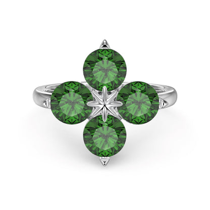 [Raffine] Anillo de estrella de ocho puntas con trébol de cuatro hojas