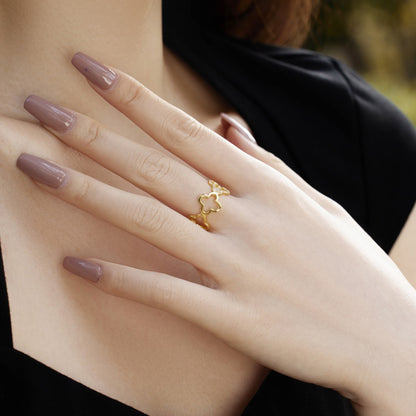 [Raffine]Hollow Design Four-Leaf Clover Flower Shape Ring