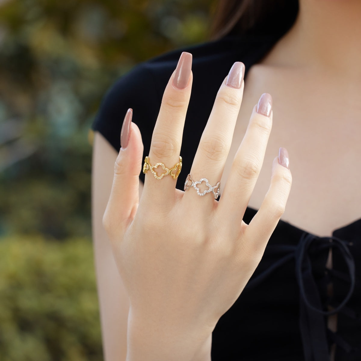 [Raffine]Hollow Design Four-Leaf Clover Flower Shape Ring