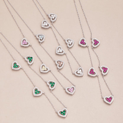 [Raffine]Sparkling Five Heart Necklace