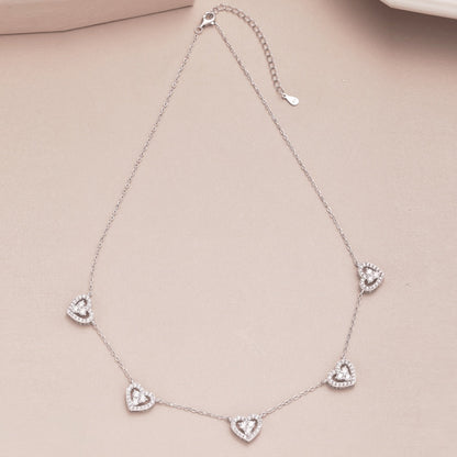 [Raffine]Sparkling Five Heart Necklace