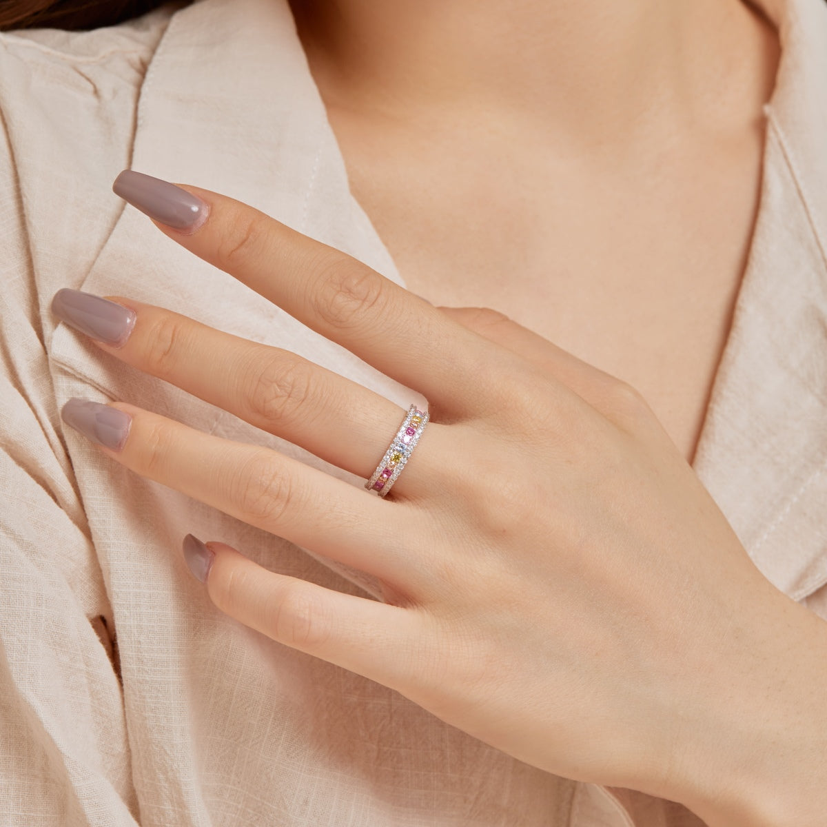 [Raffine] Anillo diario delicado y colorido con corte redondo