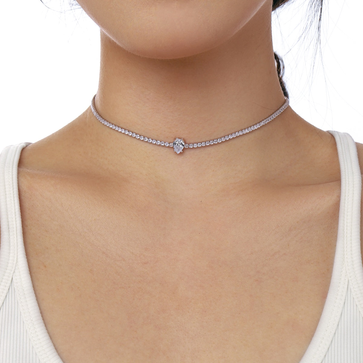 [Raffine]1.0 carat Unique Pear Cut Tennis Necklace