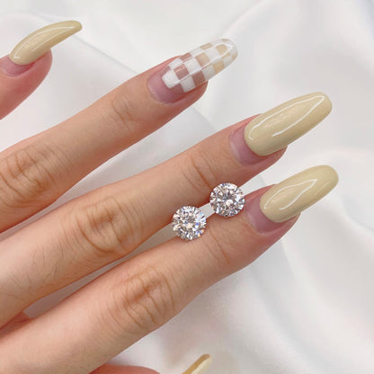 [Raffine]Stylish Shiny Round Center Stone Stud Earrings