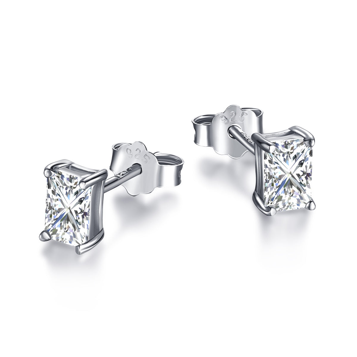 [Raffine]Stylish Shiny Rectangular Center Stone Stud Earrings