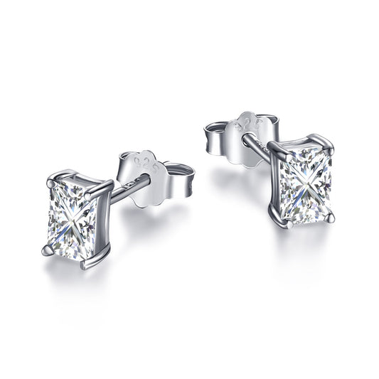 [Raffine]Stylish Shiny Rectangular Center Stone Stud Earrings