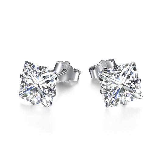 [Raffine]Stylish Shiny Square Center Stone Stud Earrings
