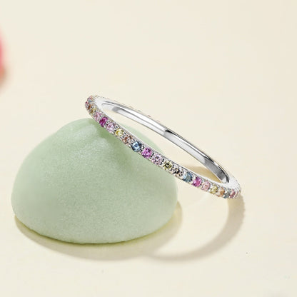 [Raffine] Anillo de tenis adornado con corte redondo colorido