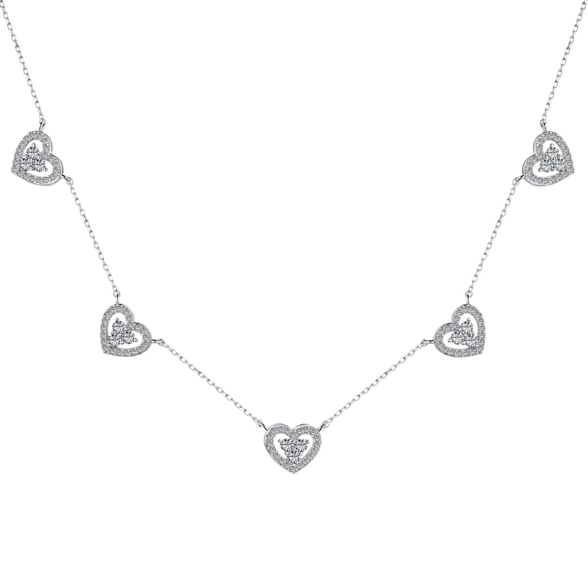 [Raffine]Sparkling Five Heart Necklace