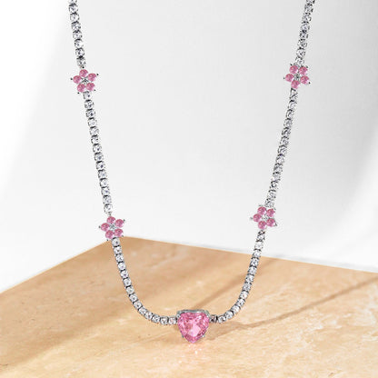 [Raffine]Dazzling Pink Heart Flower Necklace