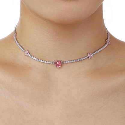 [Raffine]Dazzling Pink Heart Flower Necklace