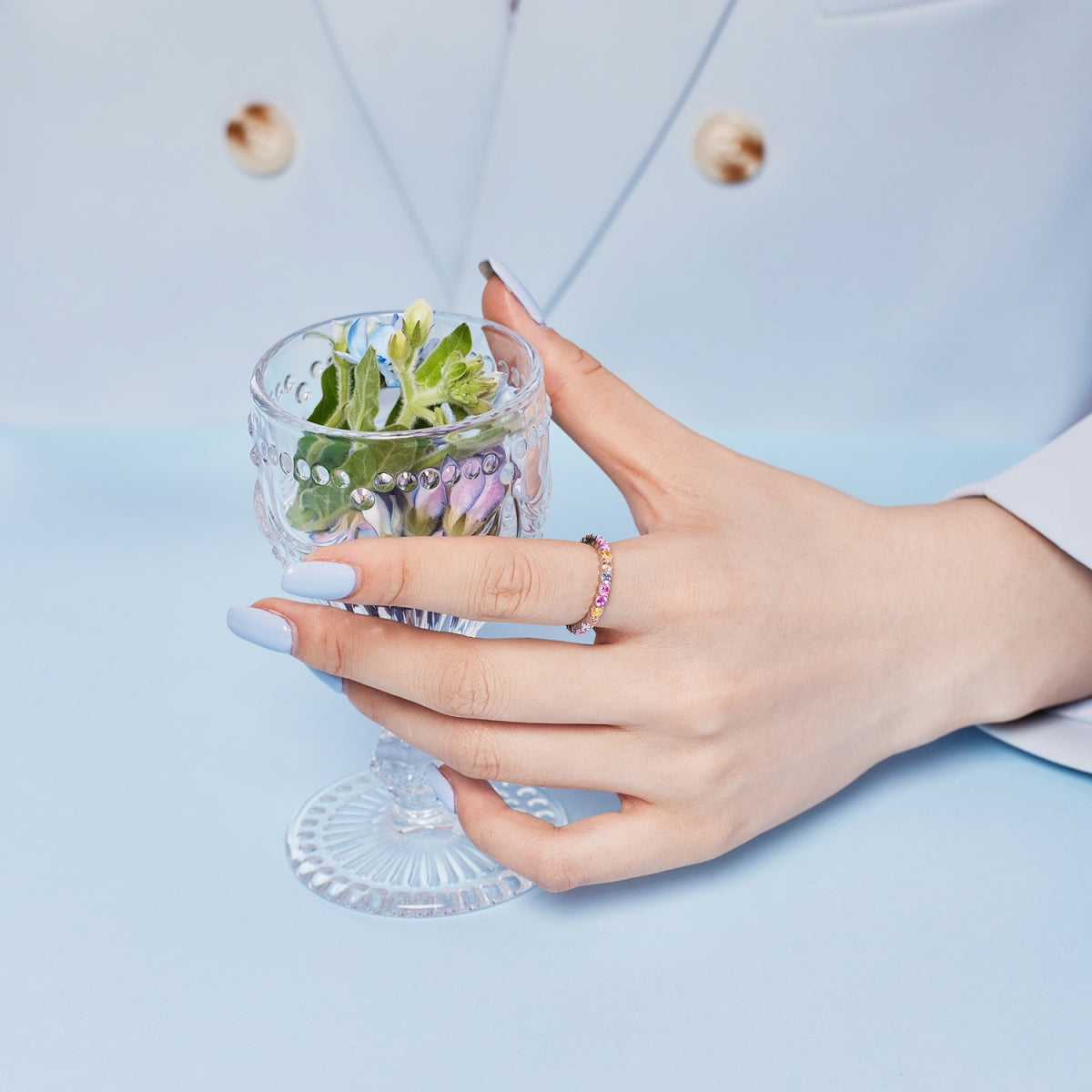 [Raffine] Anillo de fiesta de corte redondo resplandeciente y deslumbrante