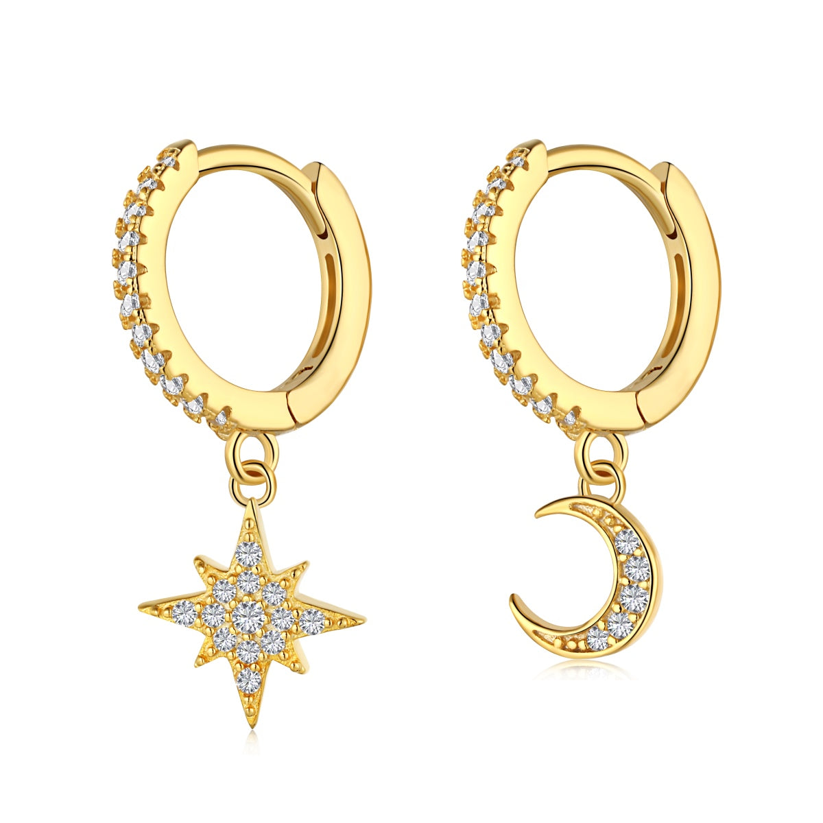 [Raffine]Star and Moon Asymmetric Earrings
