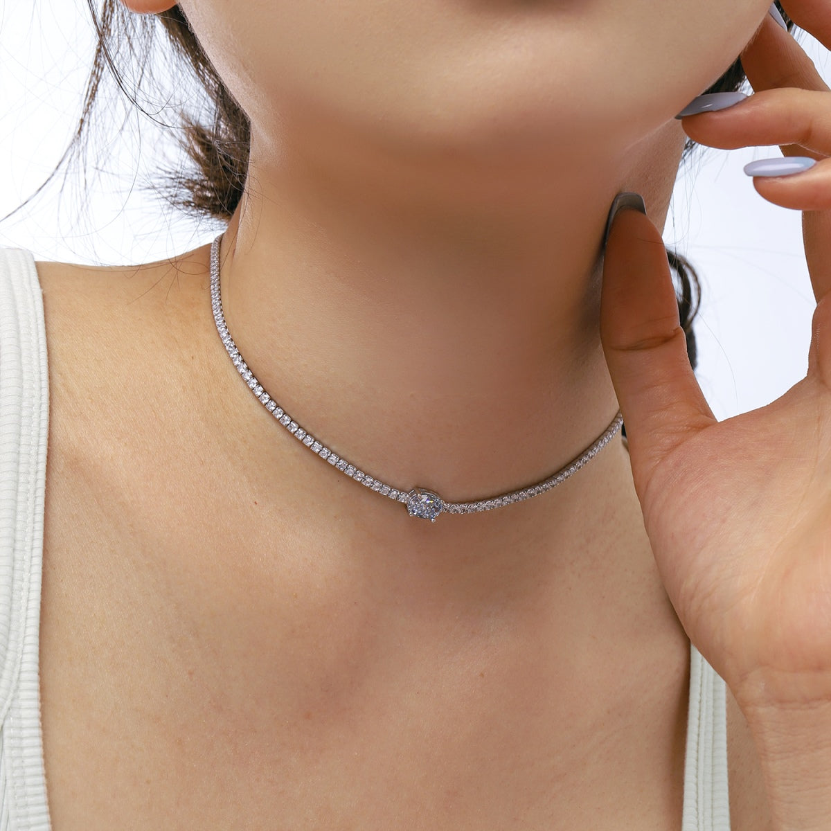 [Raffine]1.0 Carat Shining Oval Cut Necklace