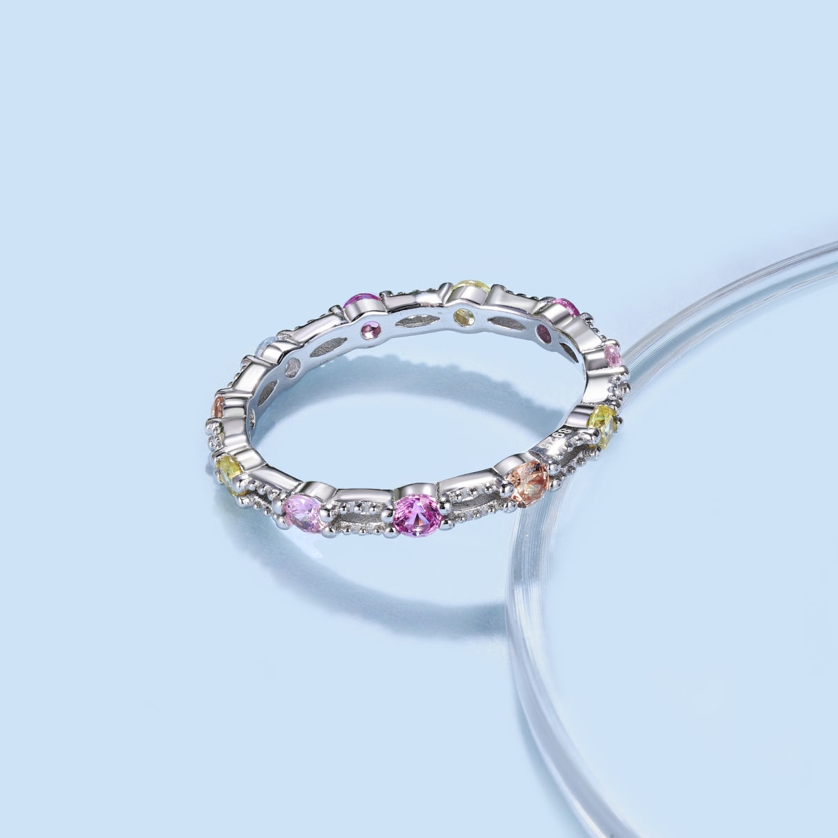 [Raffine] Anillo de tenis de corte redondo brillante y colorido