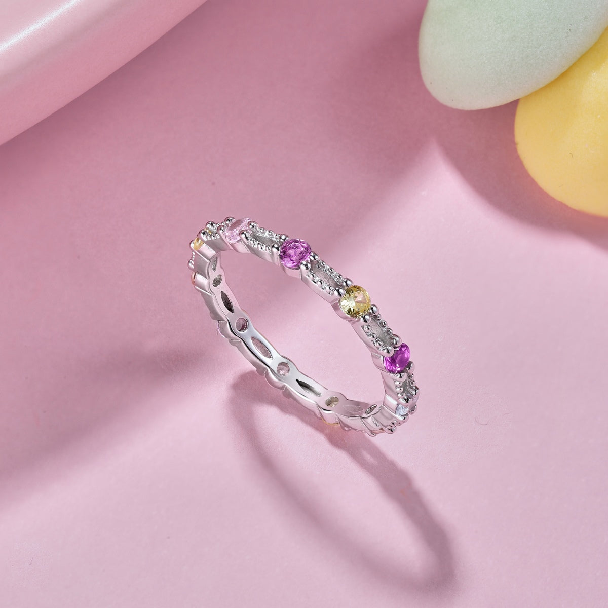 [Raffine] Anillo de tenis de corte redondo brillante y colorido