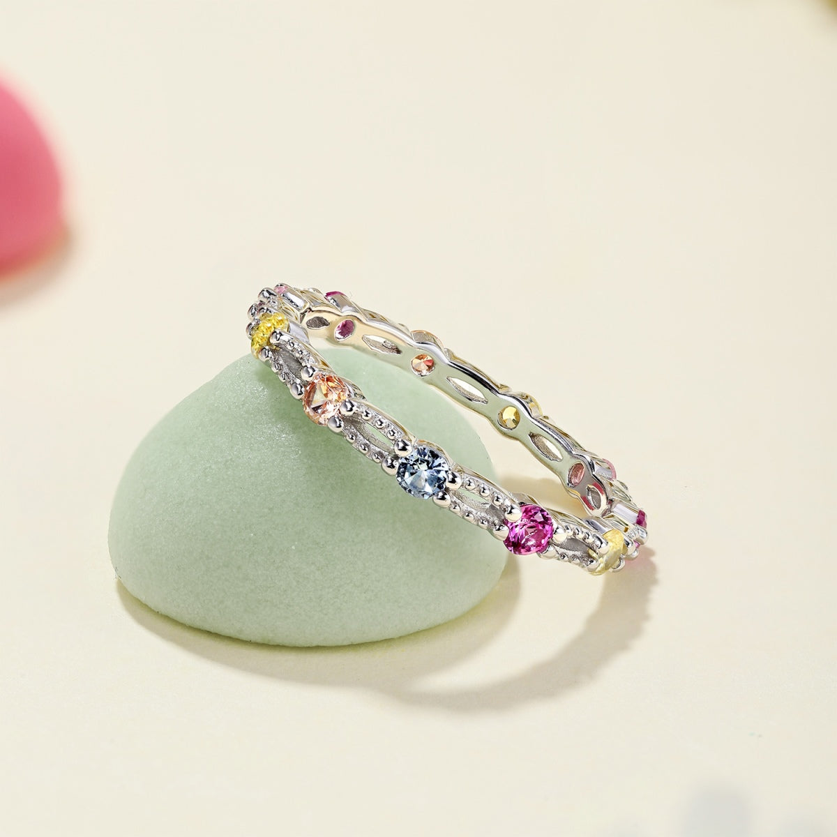 [Raffine] Anillo de tenis de corte redondo brillante y colorido