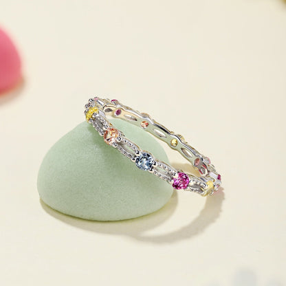 [Raffine] Anillo de tenis de corte redondo brillante y colorido