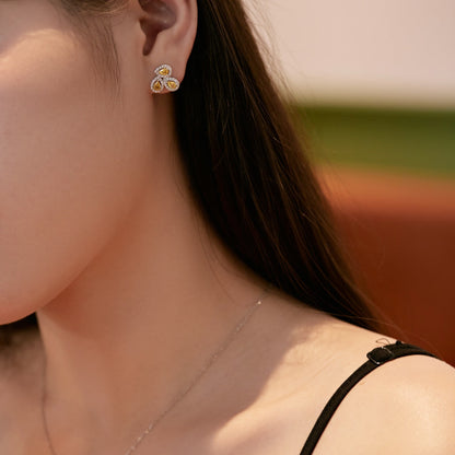 [Raffine]Ornate Flower Shape Pear Cut Lover Earrings