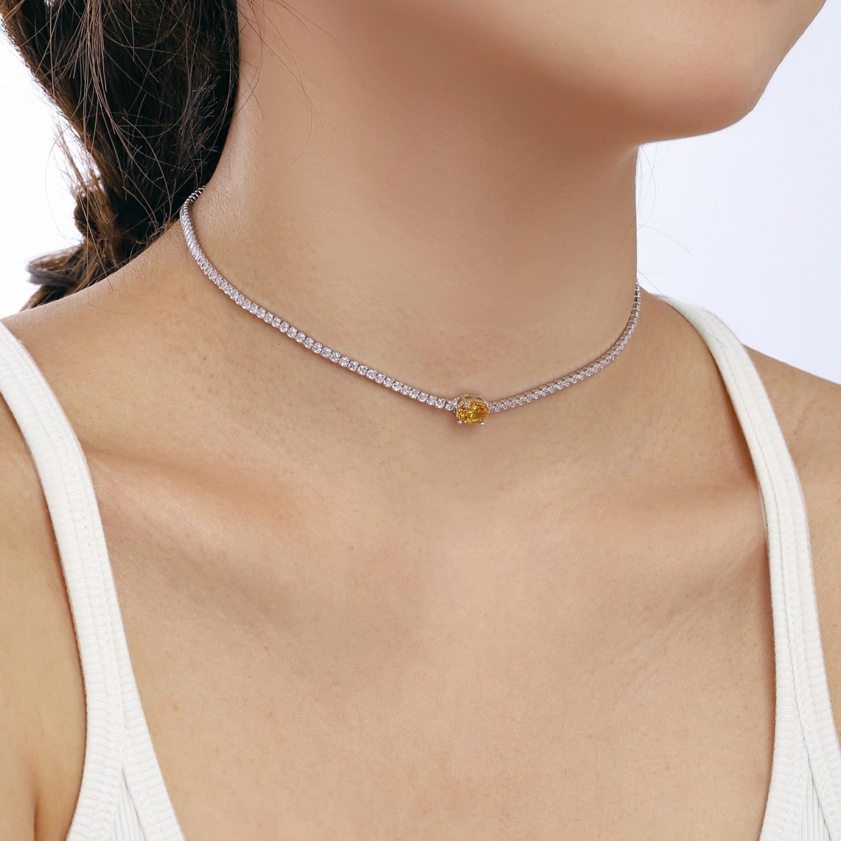 [Raffine]1.0 Carat Shining Oval Cut Necklace