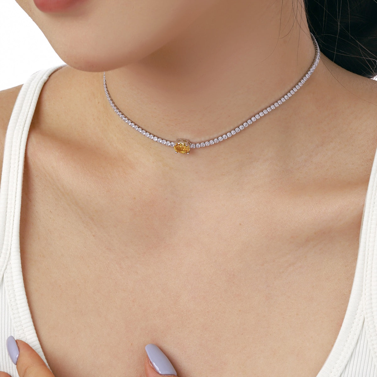 [Raffine]1.0 Carat Shining Oval Cut Necklace