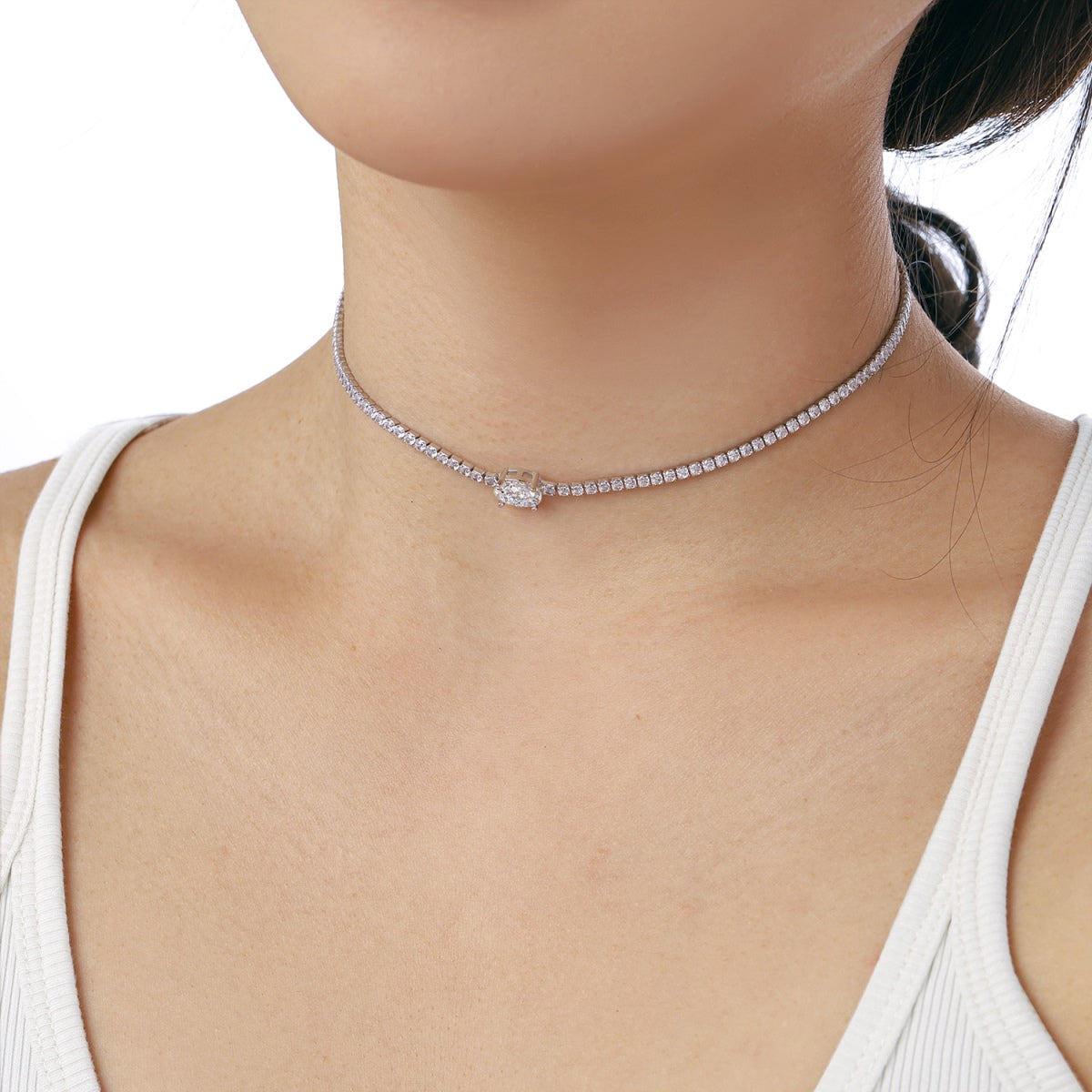 [Raffine]1.0 Carat Shining Oval Cut Necklace
