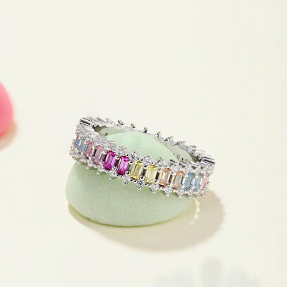 [Raffine] Anillo de cóctel con corte esmeralda adornado y llamativo
