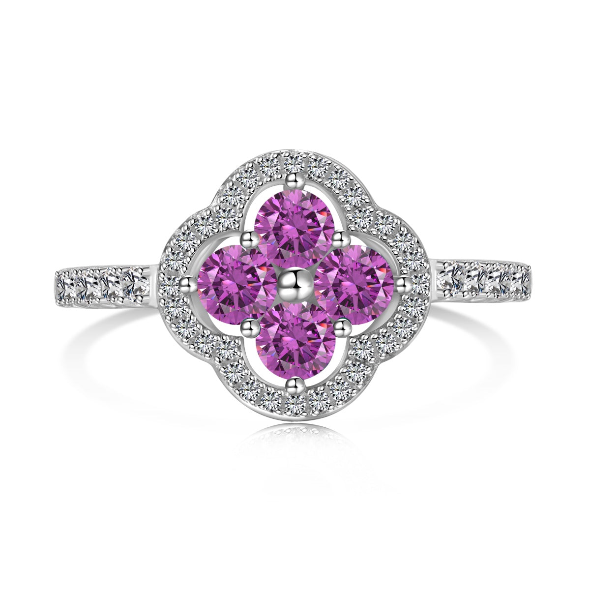[Raffine] Anillo con diseño de flor de trébol de cuatro hojas
