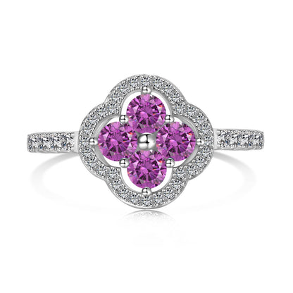 [Raffine] Anillo con diseño de flor de trébol de cuatro hojas