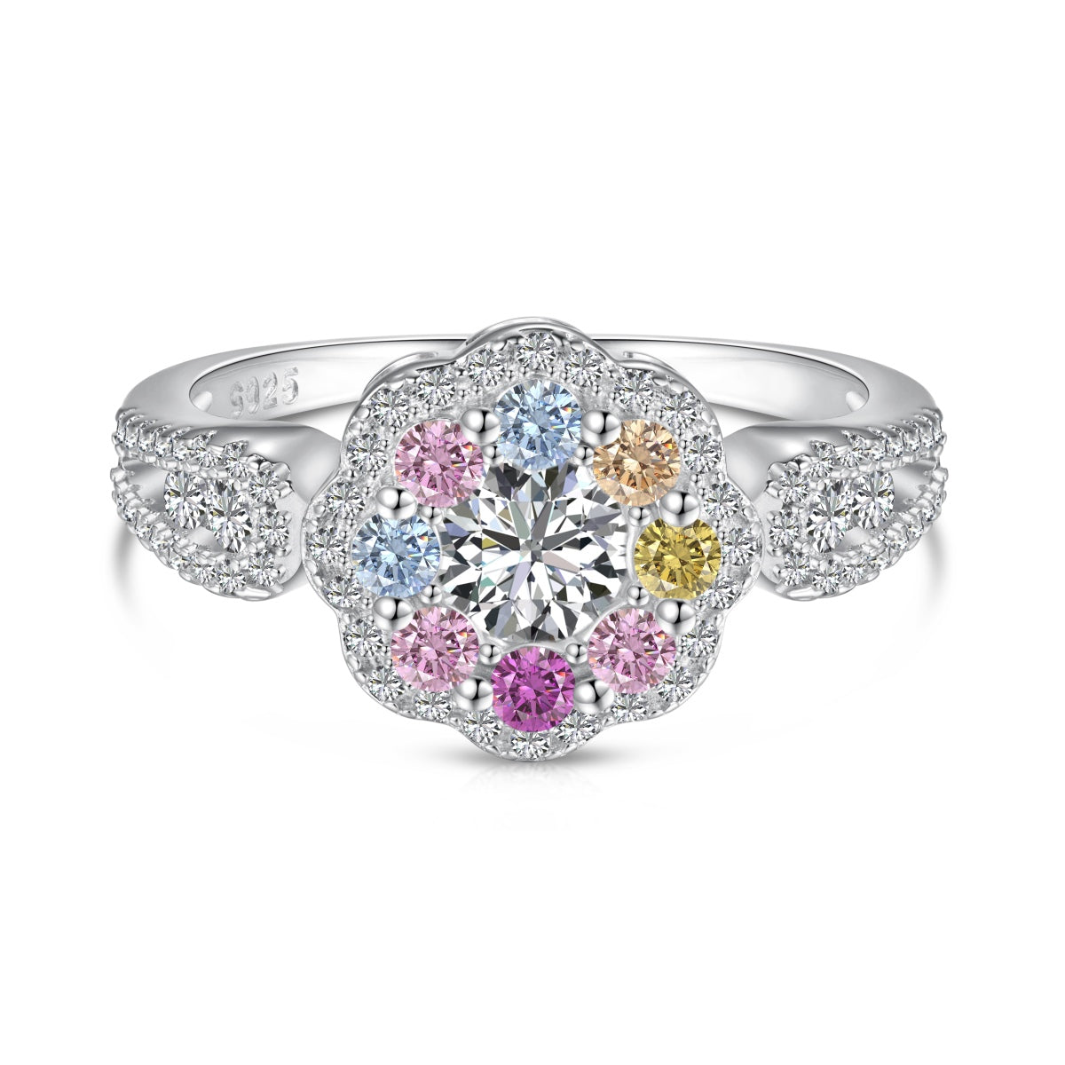 [Raffine] Anillo de bodas delicado y colorido con forma de flor tallada redonda