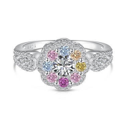 [Raffine] Anillo de bodas delicado y colorido con forma de flor tallada redonda