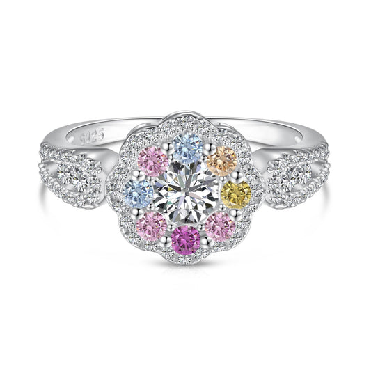 [Raffine] Anillo de bodas delicado y colorido con forma de flor tallada redonda