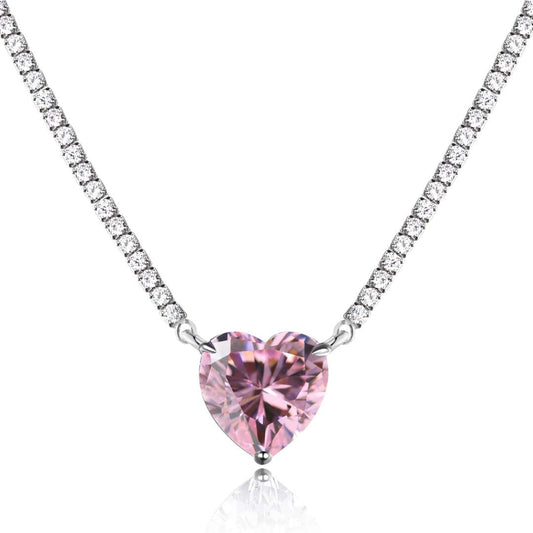 [Raffine]8.0 Carat Versatile Colorful Sweet Heart-Shaped Tennis Necklace