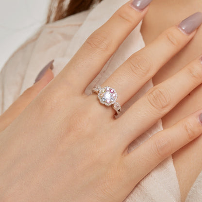 [Raffine] Anillo de bodas delicado y colorido con forma de flor tallada redonda