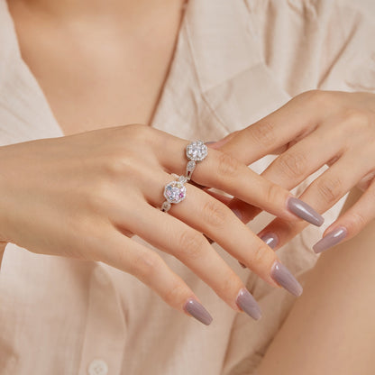 [Raffine] Anillo de bodas delicado y colorido con forma de flor tallada redonda