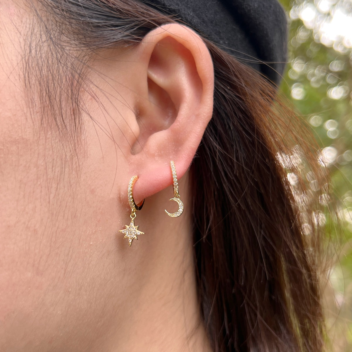 [Raffine]Star and Moon Asymmetric Earrings